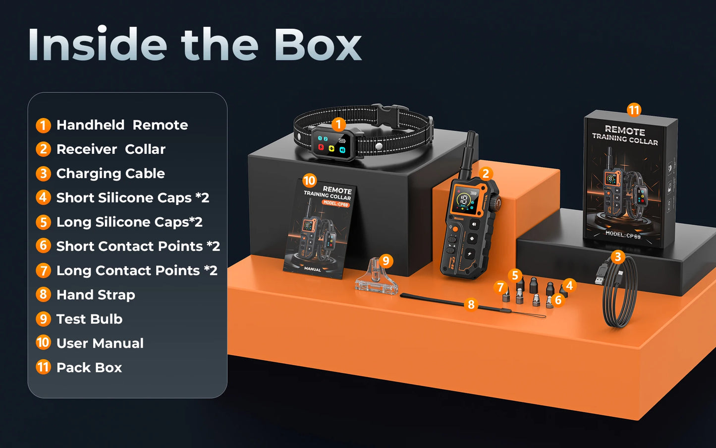 Remote Training E-Collar CP69 Waterproof IPX7 Rechargeable 1-2 Dogs 1000m