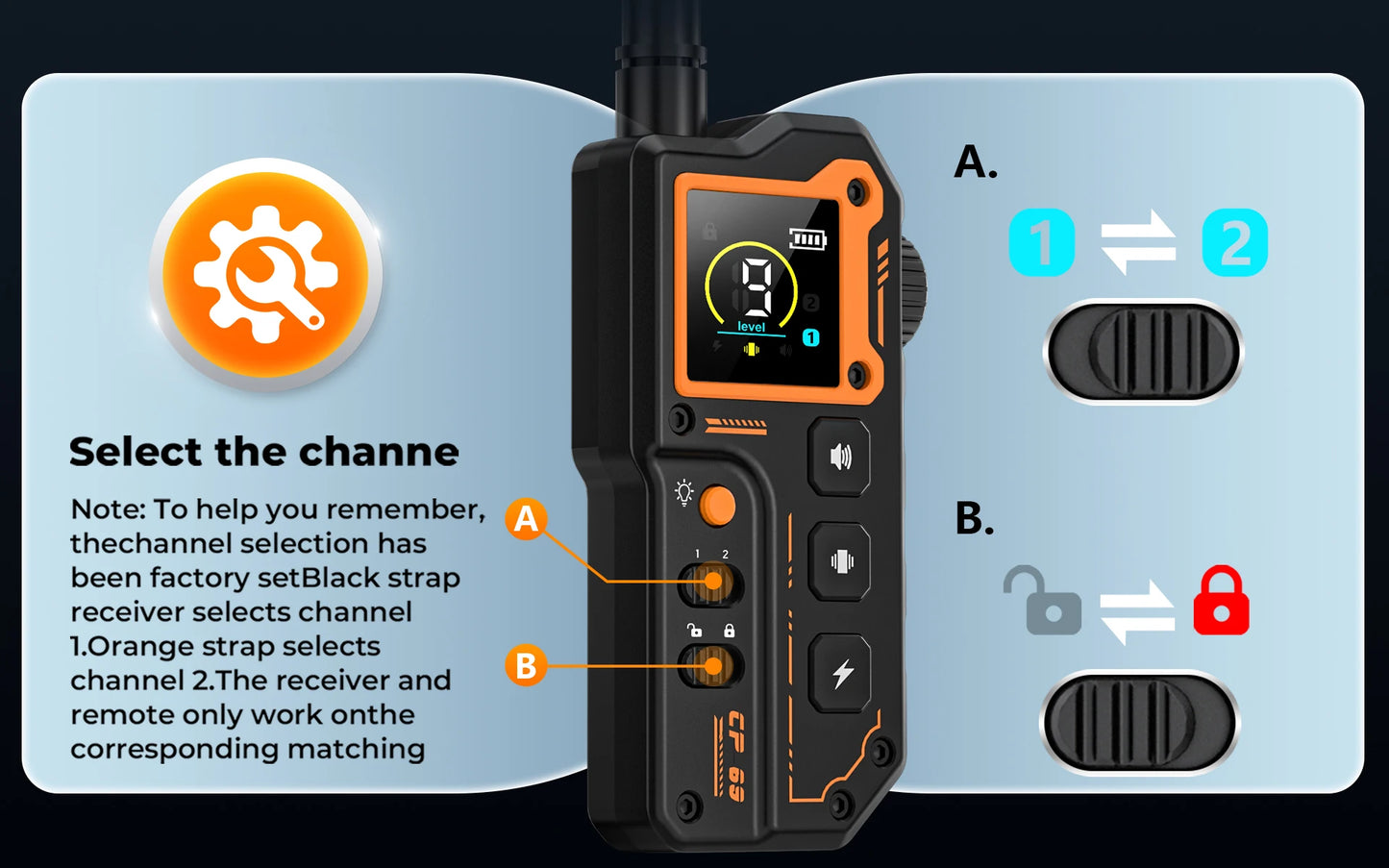 Remote Dog Training E-Collar Rechargeable and Waterproof CP69 1000m 1-2 Dogs
