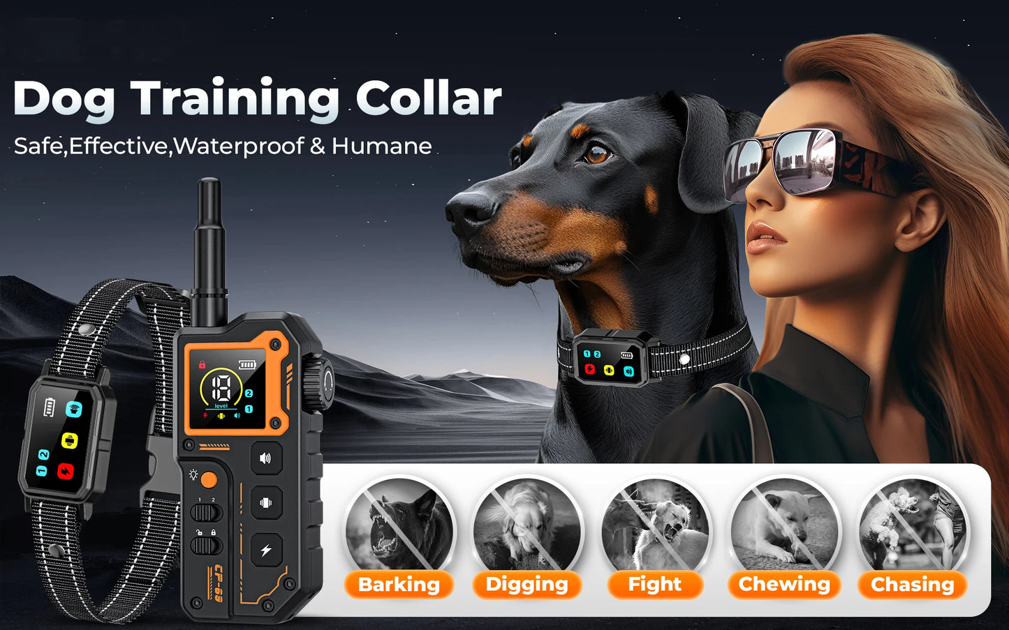 Remote Dog Training E-Collar Rechargeable and Waterproof CP69 1000m 1-2 Dogs