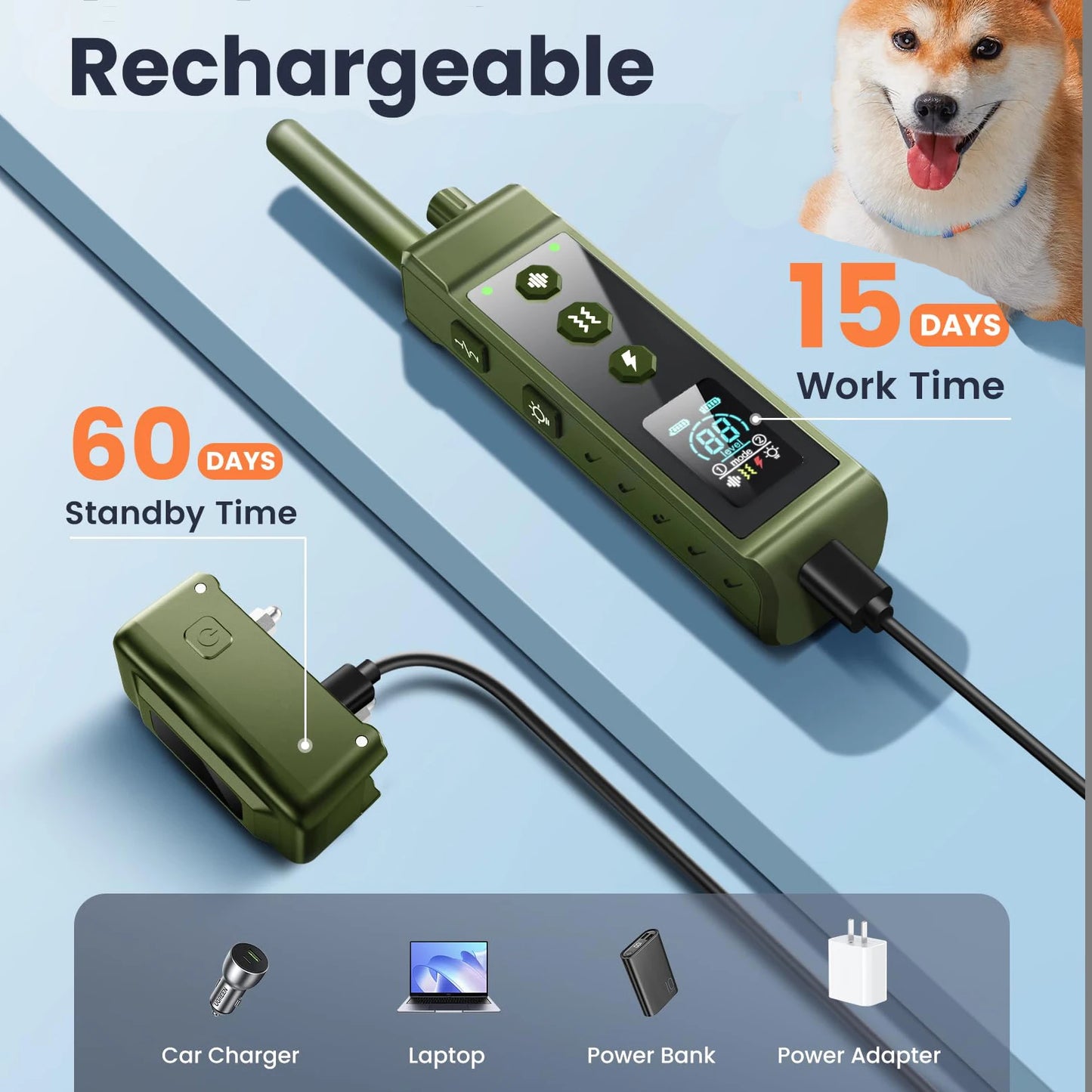 Remote Dog Training E-Collar Rechargeable and Waterproof RS5R 1250m 1-2 Dogs
