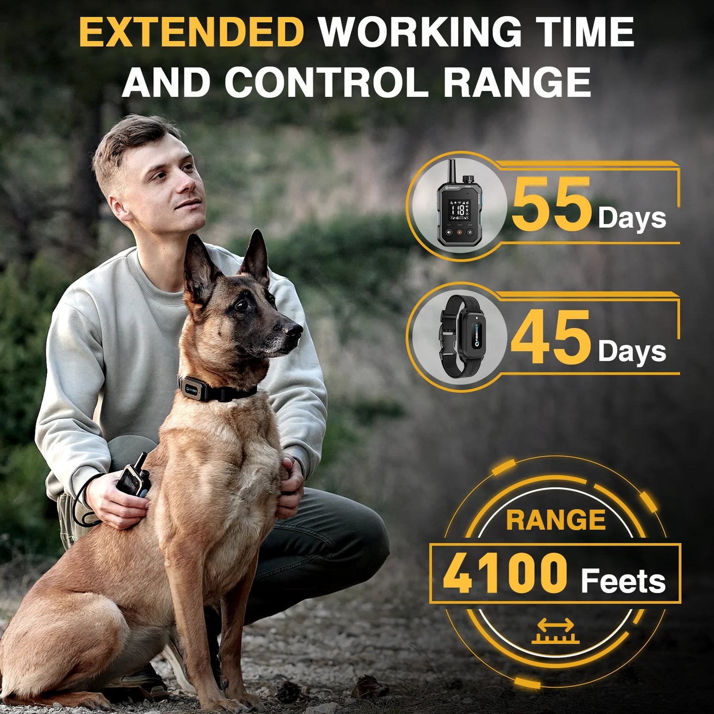 Remote Dog Training E-Collar Rechargeable and Waterproof T70R 1250m 1-2 Dogs
