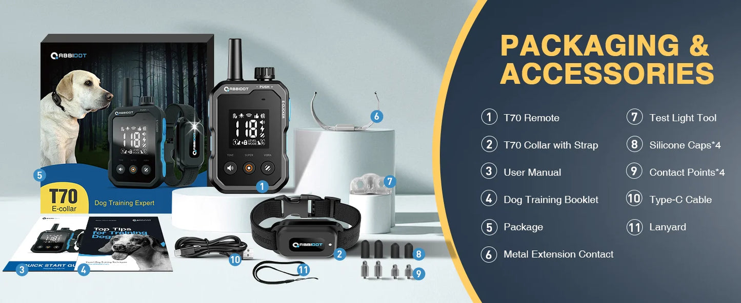 Remote Dog Training E-Collar Rechargeable and Waterproof T70R 1250m 1-2 Dogs