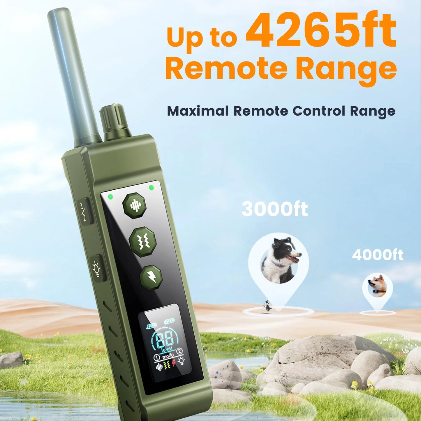 Remote Dog Training E-Collar Rechargeable and Waterproof RS5R 1250m 1-2 Dogs